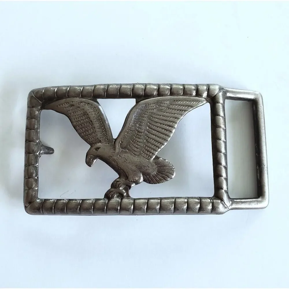 Vintage Eagle Belt Buckle Silvertone Embossed Country Western Rodeo Biker Retro